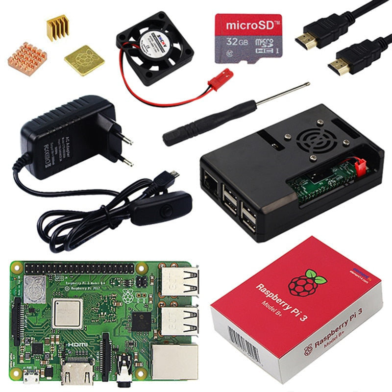 Original Raspberry Pi 3 Model B Plus with WiFi&Bluetooth+ABS Case+CPU Fan+3A Power with ON/OFF Switch+Heat Sink Raspberry Pi 3B+