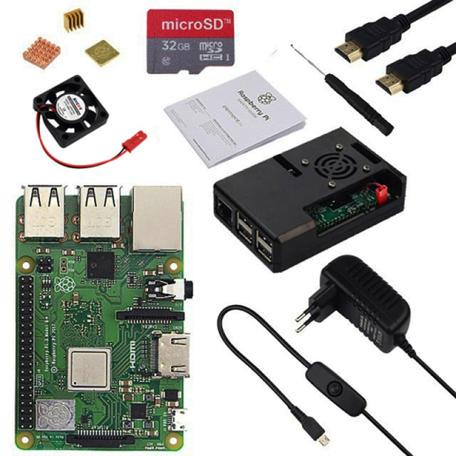 Original Raspberry Pi 3 Model B Plus with WiFi&Bluetooth+ABS Case+CPU Fan+3A Power with ON/OFF Switch+Heat Sink Raspberry Pi 3B+