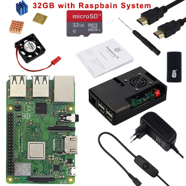 Original Raspberry Pi 3 Model B Plus with WiFi&Bluetooth+ABS Case+CPU Fan+3A Power with ON/OFF Switch+Heat Sink Raspberry Pi 3B+