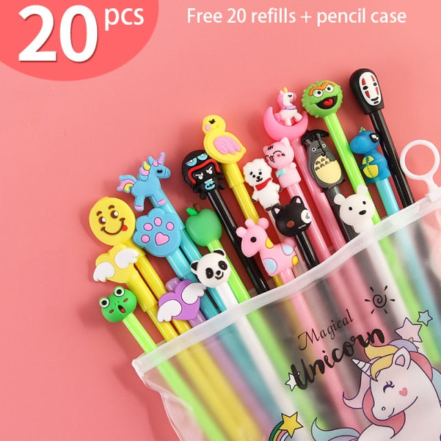 20Pcs/Set Gel Pen Unicorn Pen Stationery Kawaii School Supplies Gel Ink Pen School Stationery Office Suppliers Pen Kids Gifts