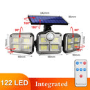122 LED Solar Lights Outdoor 3 Head Motion Sensor 270 Wide Angle Illumination Super Bright Waterproof Remote Control Wall Lamp