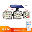 122 LED Solar Lights Outdoor 3 Head Motion Sensor 270 Wide Angle Illumination Super Bright Waterproof Remote Control Wall Lamp