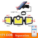 122 LED Solar Lights Outdoor 3 Head Motion Sensor 270 Wide Angle Illumination Super Bright Waterproof Remote Control Wall Lamp