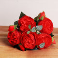 30cm Rose Pink Silk Bouquet Peony Artificial Flowers 5 Big Heads 4 Small Bud Bride Wedding Home Decoration Fake Flowers Faux