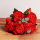 30cm Rose Pink Silk Bouquet Peony Artificial Flowers 5 Big Heads 4 Small Bud Bride Wedding Home Decoration Fake Flowers Faux