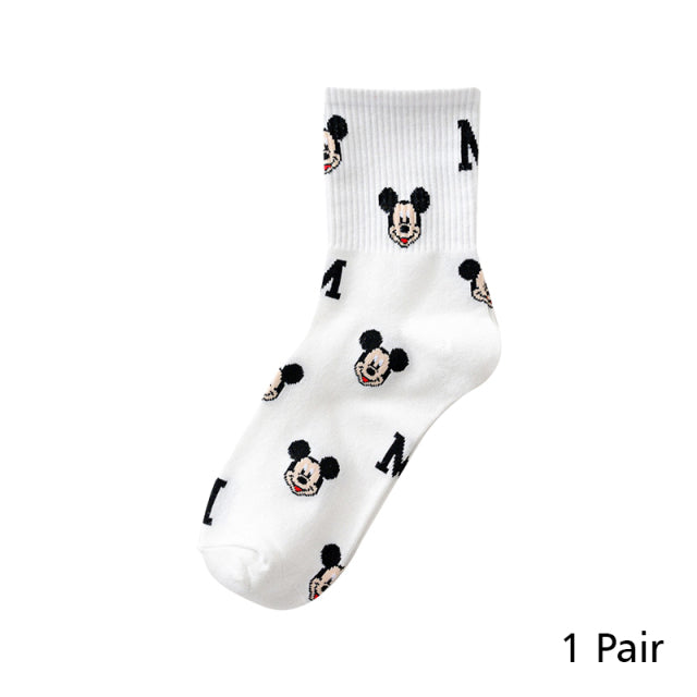 8 Pairs Disney Cartoon Socks Cute Mickey Minnie Daisy Donald Winnie Piglet Print White Funny Harajuku Fashion Kawaii Girl Sock