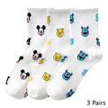 8 Pairs Disney Cartoon Socks Cute Mickey Minnie Daisy Donald Winnie Piglet Print White Funny Harajuku Fashion Kawaii Girl Sock