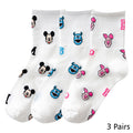 8 Pairs Disney Cartoon Socks Cute Mickey Minnie Daisy Donald Winnie Piglet Print White Funny Harajuku Fashion Kawaii Girl Sock