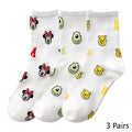 8 Pairs Disney Cartoon Socks Cute Mickey Minnie Daisy Donald Winnie Piglet Print White Funny Harajuku Fashion Kawaii Girl Sock