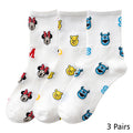 8 Pairs Disney Cartoon Socks Cute Mickey Minnie Daisy Donald Winnie Piglet Print White Funny Harajuku Fashion Kawaii Girl Sock