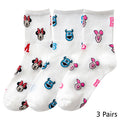 8 Pairs Disney Cartoon Socks Cute Mickey Minnie Daisy Donald Winnie Piglet Print White Funny Harajuku Fashion Kawaii Girl Sock