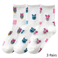 8 Pairs Disney Cartoon Socks Cute Mickey Minnie Daisy Donald Winnie Piglet Print White Funny Harajuku Fashion Kawaii Girl Sock