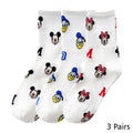 8 Pairs Disney Cartoon Socks Cute Mickey Minnie Daisy Donald Winnie Piglet Print White Funny Harajuku Fashion Kawaii Girl Sock