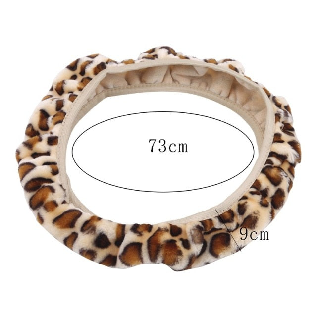 Car Steering Wheel Cover Gearshift Handbrake Cover Protector Decoration Warm Super Thick Plush Collar Soft Black Pink Women Man