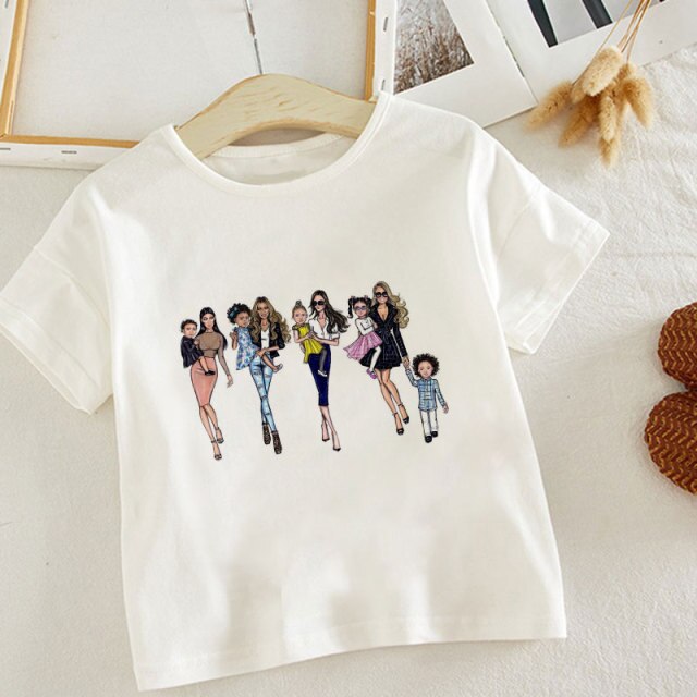 ZZSYKD Summer Super Mom Baby Girl Tshirt Vogue Boys T Shirts Mother And Baby Love Life Lovely Printing Kawaii Kids T Shirt Cozy