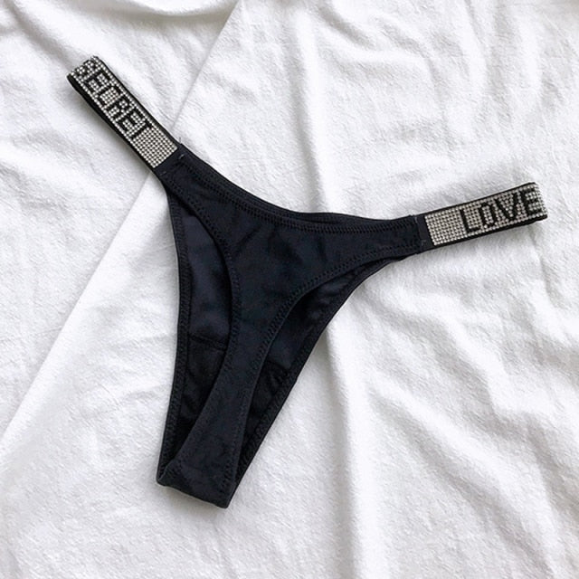 Letter LOVE Secret Rhinestone Panties Women G String Low Rise Underwear Sexy Seamless Fitness Gym Lingerie Thongs Brand Design
