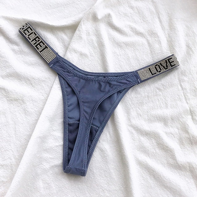 Letter LOVE Secret Rhinestone Panties Women G String Low Rise Underwear Sexy Seamless Fitness Gym Lingerie Thongs Brand Design