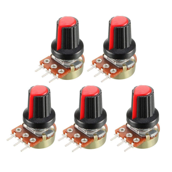 5pcs/lot Carbon Film Potentiometer WH148 15mm 3pin + Red  Rotary Switch Knobs Cap Kit  B1K 2K 5K 10K 20K 50K 100K 250K 500K 1M