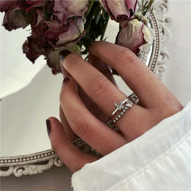 IF ME 2 Paired Butterfly Couple Adjustable Opening Ring Set for Women Men Unisex Gold Silver Color Metal Rings Trendy Jewelry