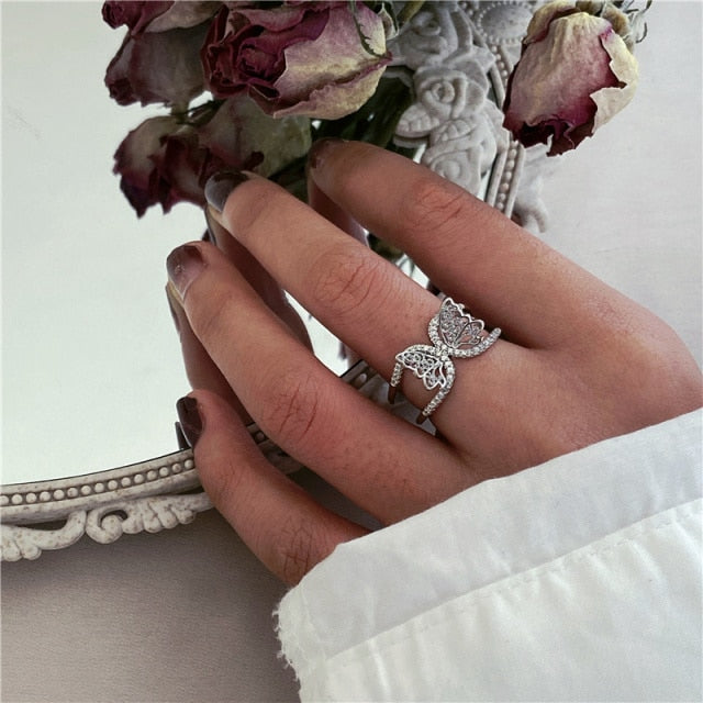 IF ME 2 Paired Butterfly Couple Adjustable Opening Ring Set for Women Men Unisex Gold Silver Color Metal Rings Trendy Jewelry