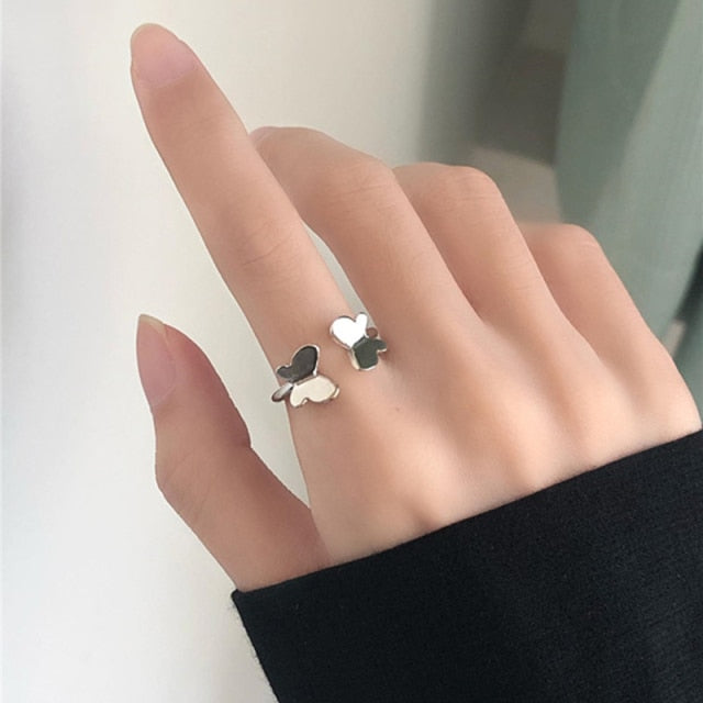 IF ME 2 Paired Butterfly Couple Adjustable Opening Ring Set for Women Men Unisex Gold Silver Color Metal Rings Trendy Jewelry