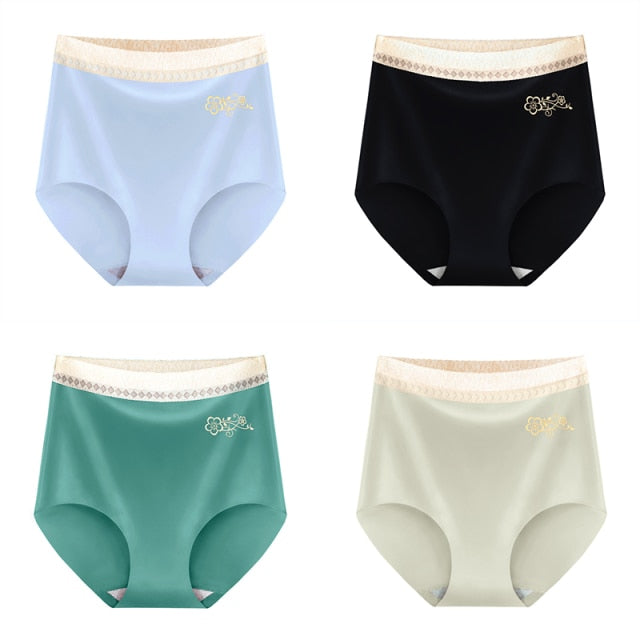 4pcs/lot Sexy Women Panties Ice Silk Briefs Seamless Underwear High Waist Pants Comfort Lingerie Female Underpants Thongs