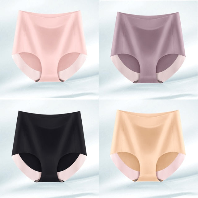 4pcs/lot Sexy Women Panties Ice Silk Briefs Seamless Underwear High Waist Pants Comfort Lingerie Female Underpants Thongs