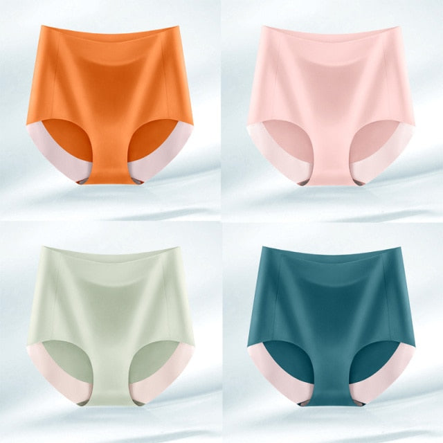 4pcs/lot Sexy Women Panties Ice Silk Briefs Seamless Underwear High Waist Pants Comfort Lingerie Female Underpants Thongs