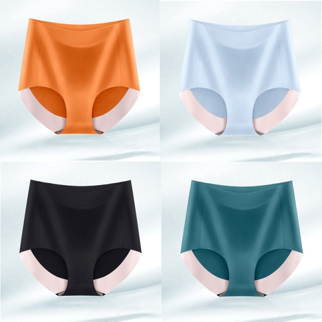 4pcs/lot Sexy Women Panties Ice Silk Briefs Seamless Underwear High Waist Pants Comfort Lingerie Female Underpants Thongs