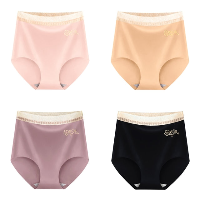 4pcs/lot Sexy Women Panties Ice Silk Briefs Seamless Underwear High Waist Pants Comfort Lingerie Female Underpants Thongs