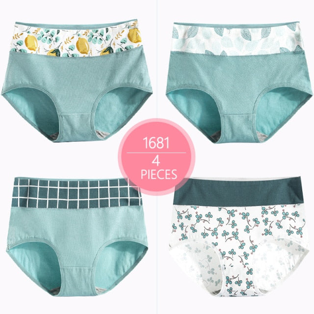 High Waist 4Pcs/Set Cotton Panties Women Body Shaper Fashion Briefs Underwear Breathable Comfort Female Lingerie Plus Size M-5XL