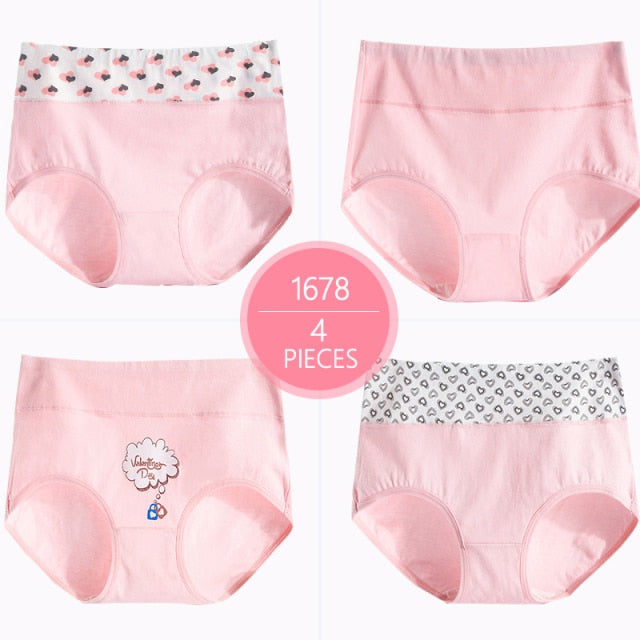 High Waist 4Pcs/Set Cotton Panties Women Body Shaper Fashion Briefs Underwear Breathable Comfort Female Lingerie Plus Size M-5XL