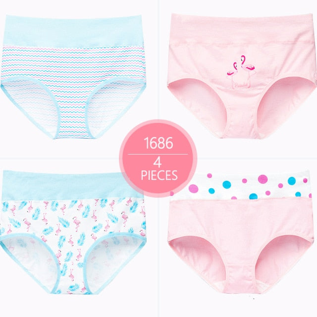 High Waist 4Pcs/Set Cotton Panties Women Body Shaper Fashion Briefs Underwear Breathable Comfort Female Lingerie Plus Size M-5XL