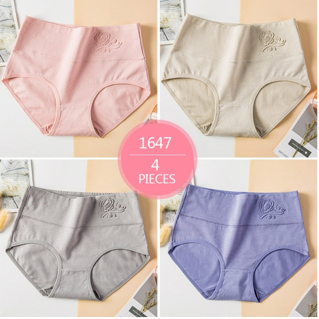 High Waist 4Pcs/Set Cotton Panties Women Body Shaper Fashion Briefs Underwear Breathable Comfort Female Lingerie Plus Size M-5XL