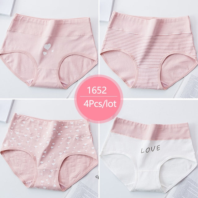 High Waist 4Pcs/Set Cotton Panties Women Body Shaper Fashion Briefs Underwear Breathable Comfort Female Lingerie Plus Size M-5XL
