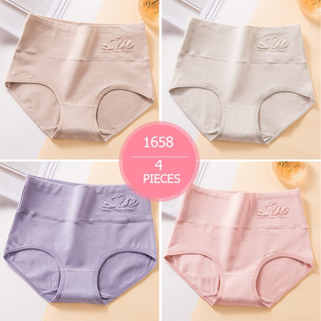 High Waist 4Pcs/Set Cotton Panties Women Body Shaper Fashion Briefs Underwear Breathable Comfort Female Lingerie Plus Size M-5XL