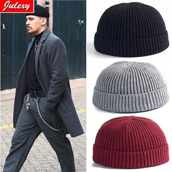 Knitted Hats for Women Skullcap Men Beanie Hat Winter Retro Brimless Baggy Melon Cap Cuff Docker Fisherman Beanies Hats For Men