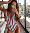 2021 Sexy One Piece Swimsuit Push Up Swimwear Women Striped Monokini Vintage Print Swimsuit Female Bodysuit Beach Bathing Suit
