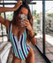 2021 Sexy One Piece Swimsuit Push Up Swimwear Women Striped Monokini Vintage Print Swimsuit Female Bodysuit Beach Bathing Suit
