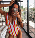 2021 Sexy One Piece Swimsuit Push Up Swimwear Women Striped Monokini Vintage Print Swimsuit Female Bodysuit Beach Bathing Suit