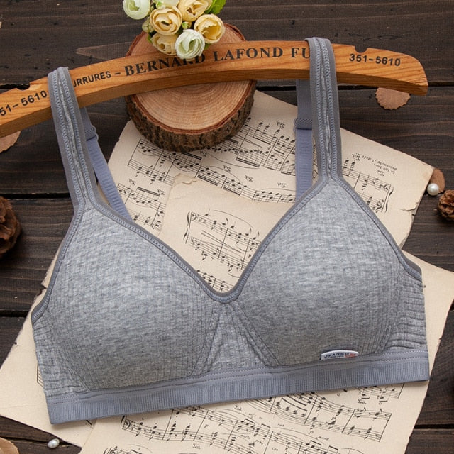 New Simple Pure Cotton Girl Underwear Student Bra Developmental Thin Section Without Steel Ring Comfortable Bra
