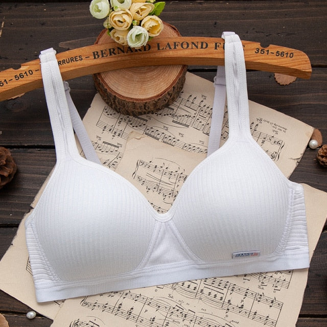New Simple Pure Cotton Girl Underwear Student Bra Developmental Thin Section Without Steel Ring Comfortable Bra