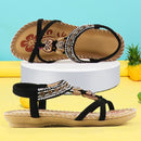 Retro Women's Sandals Fashion Flower Print Sewing Shoes Rhinestone Design Summer Sandals Soft Paltform Elastic Band Sandals