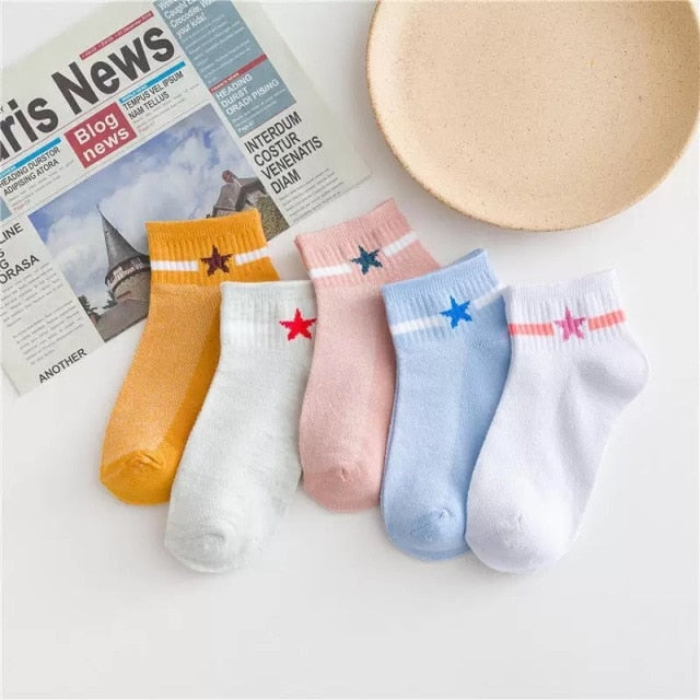 5 Pairs/lot Women Leopard Spring Sesame Street Cute Ankle Socks Cute Funny Lips Print Boat Short Sox Invisible Lady Girl Summer