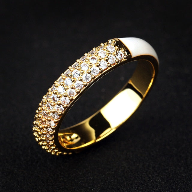 10 Colors Simple Style Enamel Ring Paved With Shiny Cubic Zircon Stone Fashion Wed Engage Ring For Women