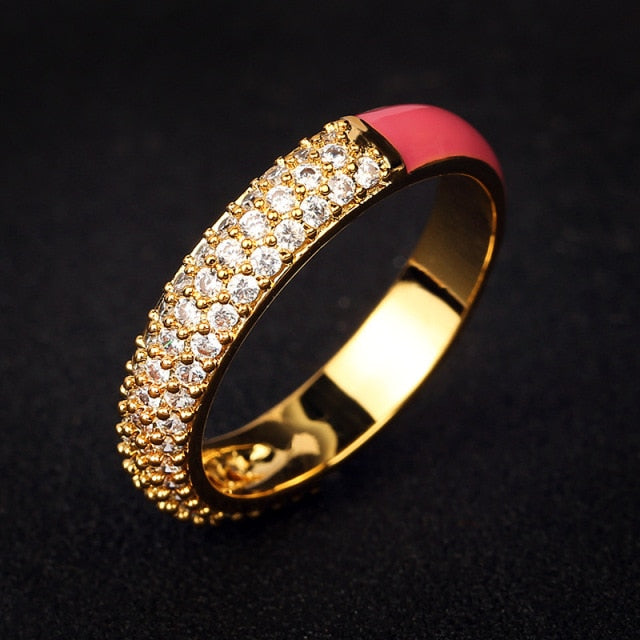 10 Colors Simple Style Enamel Ring Paved With Shiny Cubic Zircon Stone Fashion Wed Engage Ring For Women