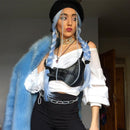 Rockmore Gothic PU Leather Corset Women Lace Up Crop Top Punk Style Corselet Wear Out Bustiers Cummerbunds Tops Streetwear mujer