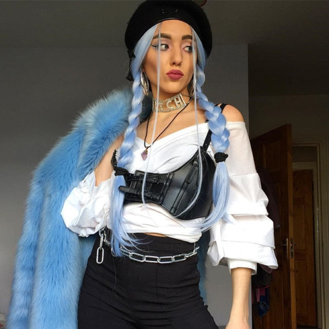 Rockmore Gothic PU Leather Corset Women Lace Up Crop Top Punk Style Corselet Wear Out Bustiers Cummerbunds Tops Streetwear mujer