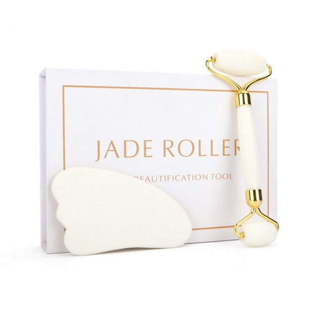 Face Massage Jade Roller White Natural Stone Crystal Slimmer Lift Wrinkle Double Chin Remover Beauty Care Slimming Tools