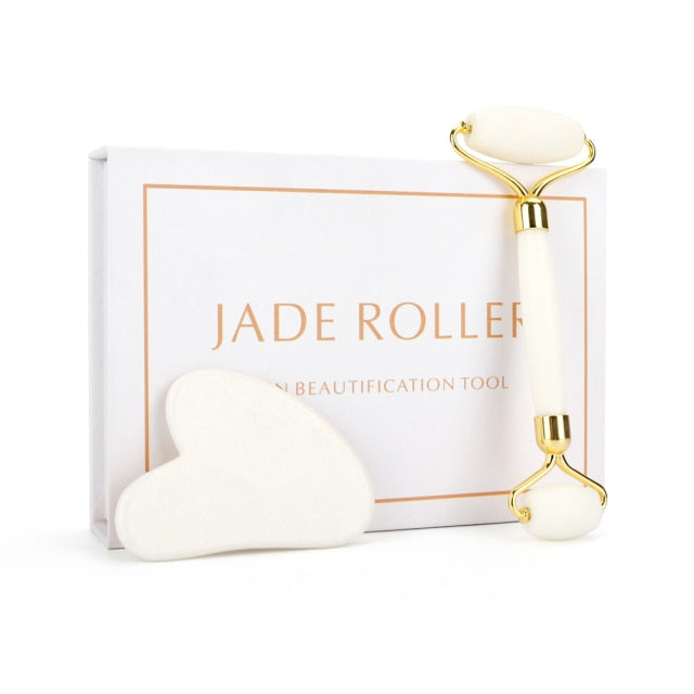 Face Massage Jade Roller White Natural Stone Crystal Slimmer Lift Wrinkle Double Chin Remover Beauty Care Slimming Tools
